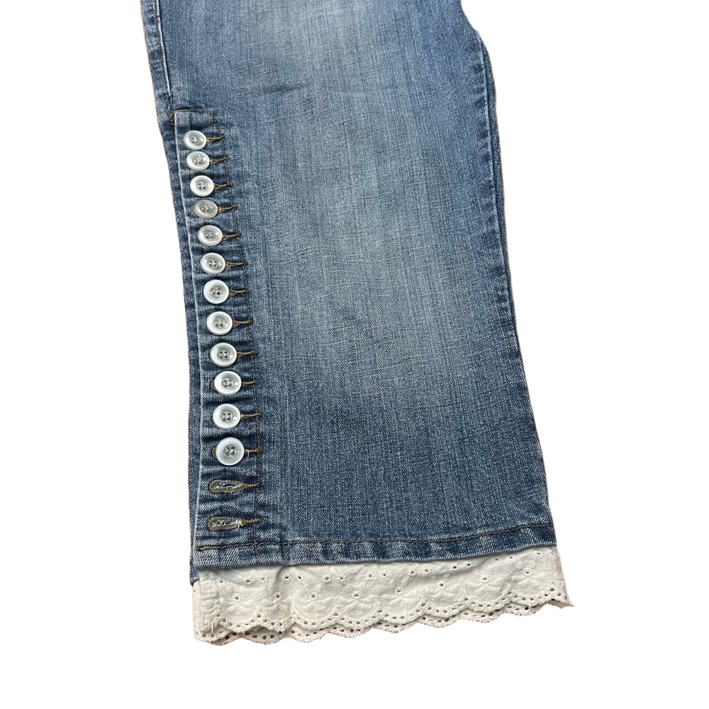 Baccini Denim Button Trim Studded Capri Pants Size 12 - Picture 3 of 12